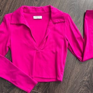 Artizia Babaton Fuchsia Contour Polo Cropped Long Sleeve